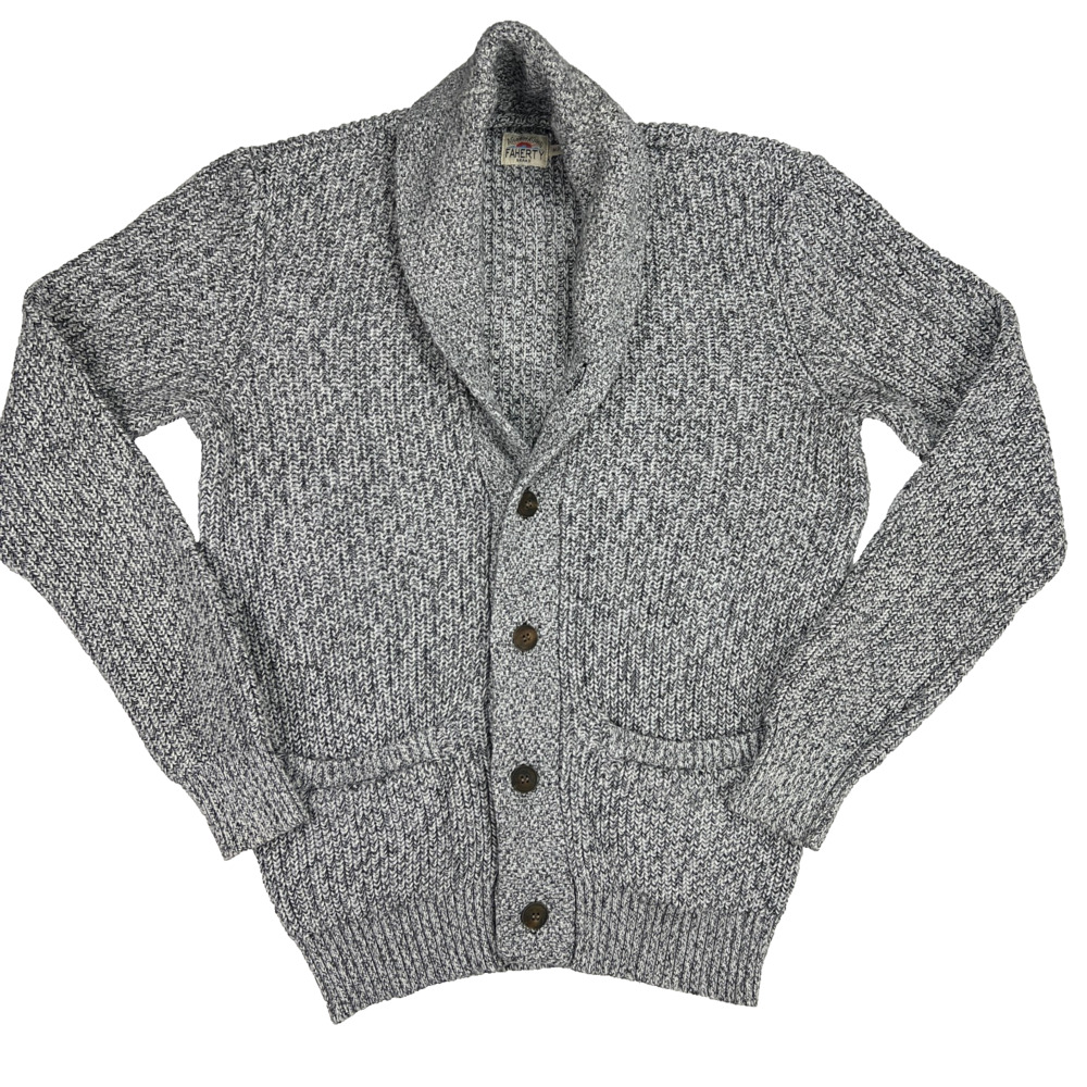 Faherty Men's Marled Cotton Cardigan Shawl Collar Sweater Medium Cosby Grandpa